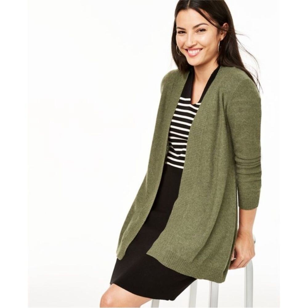 Charter Club Luxury 100% Cashmere Open Front Cardigan Knit Sweater Green SMALL
